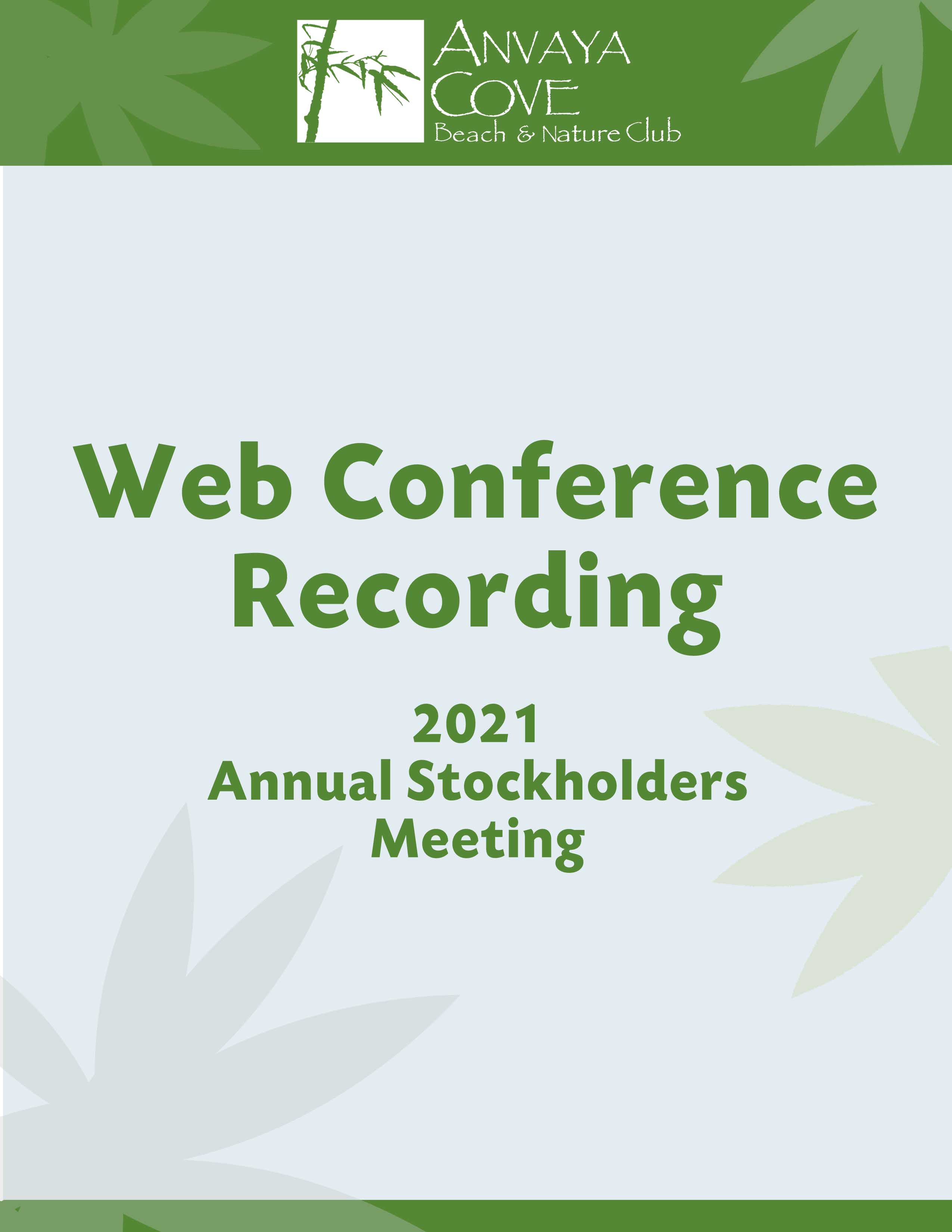 2021 ACBNC Annual Stockholders’ Meeting Webconference Recording ...