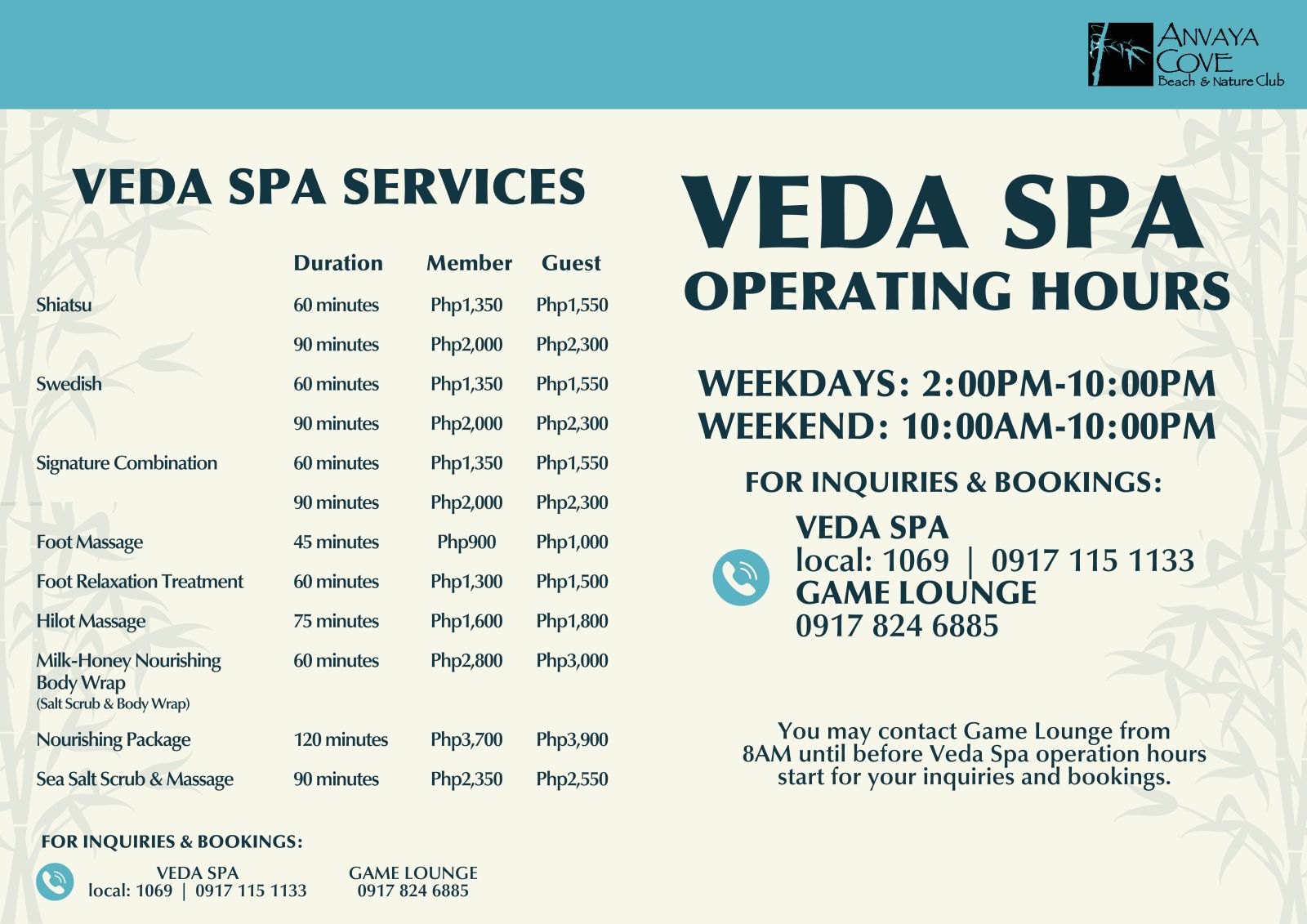 Veda Spa Services and Rates